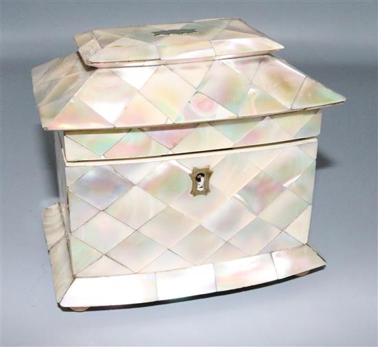 A Victorian Mother of Pearl veneered tea caddy